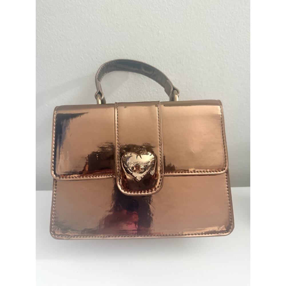 Betsey Johnson Rose Gold Metallic Mini Satchel Bag Heart Clasp